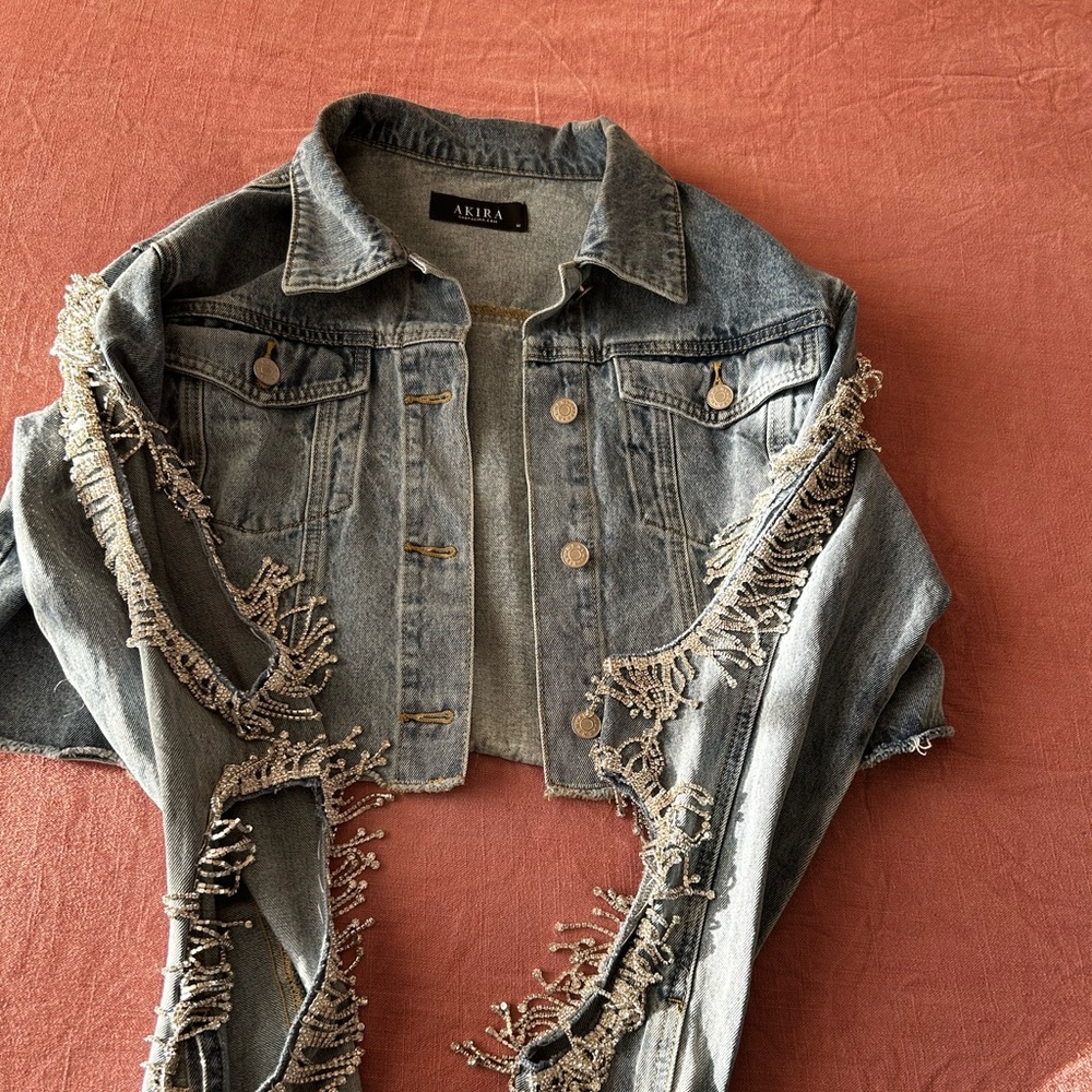Akira Cropped Jean Jacket w/ Rhinestones